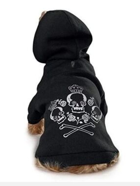 Crowned Crossbone & Rose Black & Silver Dog Hoodie Pet Sweatshirt Sz S